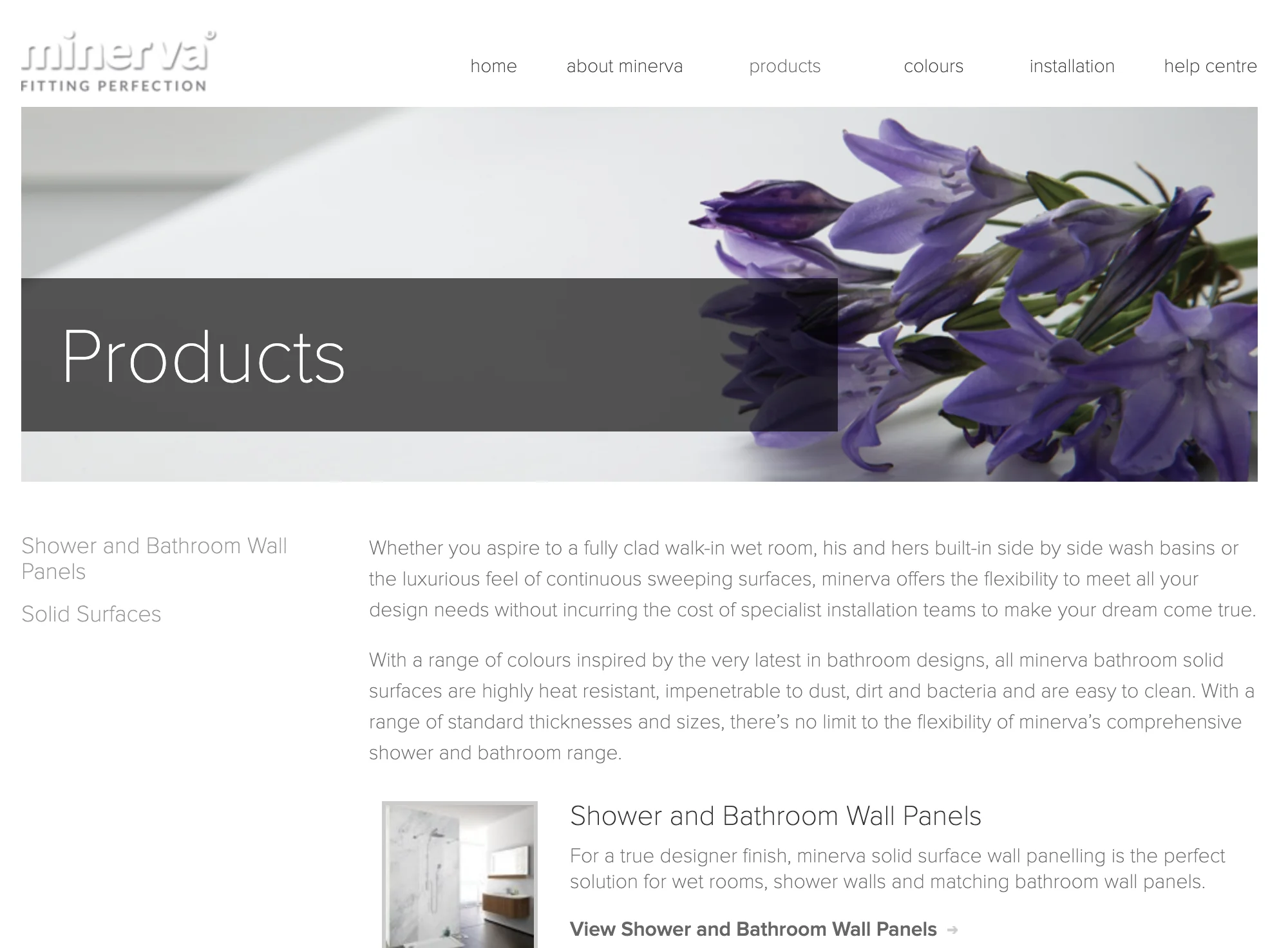 Minerva Bathrooms website screenshot